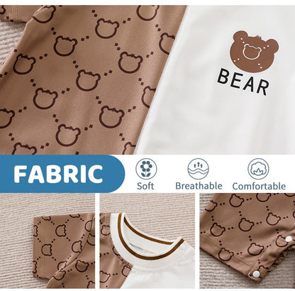 Roupas de Recém-Nascido Macacão de Ursinho de Pelúcia Desenho Animado Patchwork Confortável e Macio Verão Meninos e Meninas 0-18 Macacão de Bebê Manga Curta