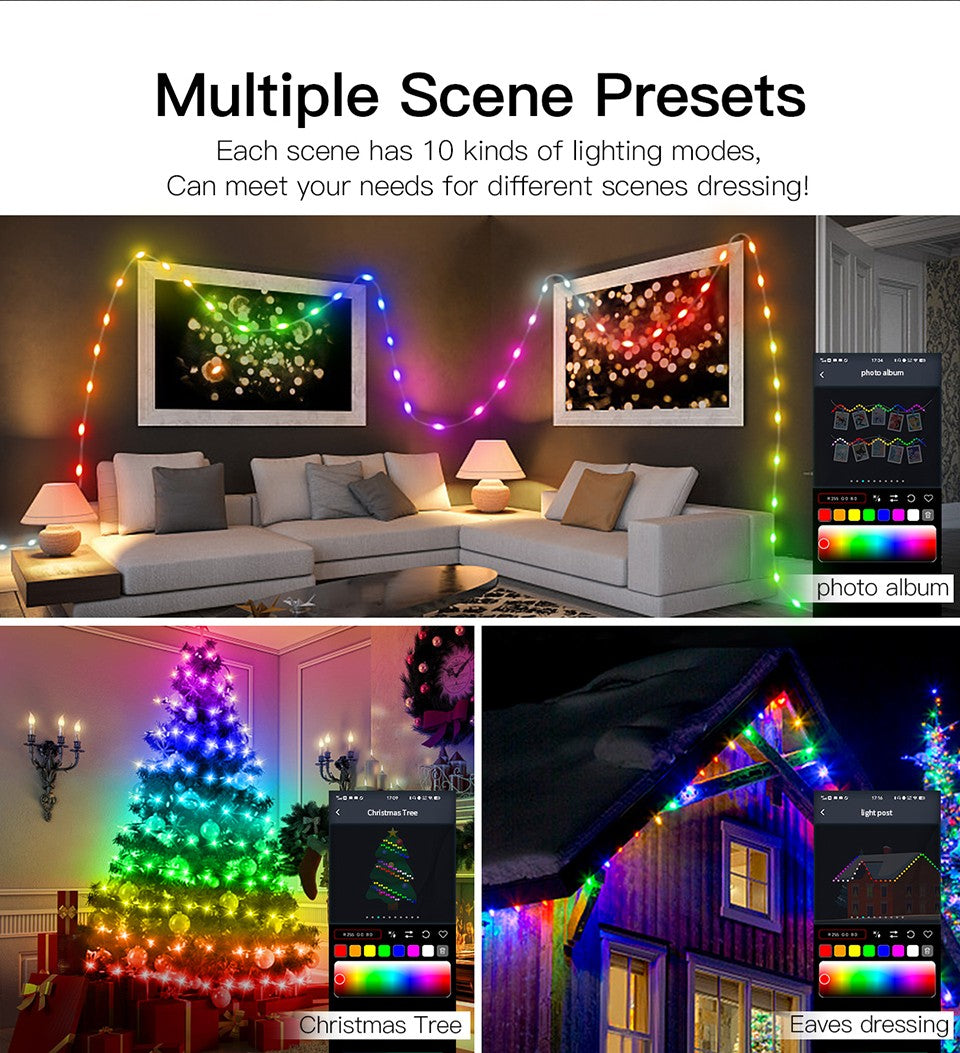 40M Led String RGB Light Smart Outdoor Festoon Party Leather Line IP65 Bluetooth Music Lamp String Fairy Lights Holiday Lighting