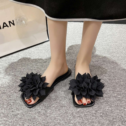 Women Flower Flat Slippers Casual Walking Shoes Female Summer Fashion Solid Color Light Mouth Design Elegant Comfortable Sandals