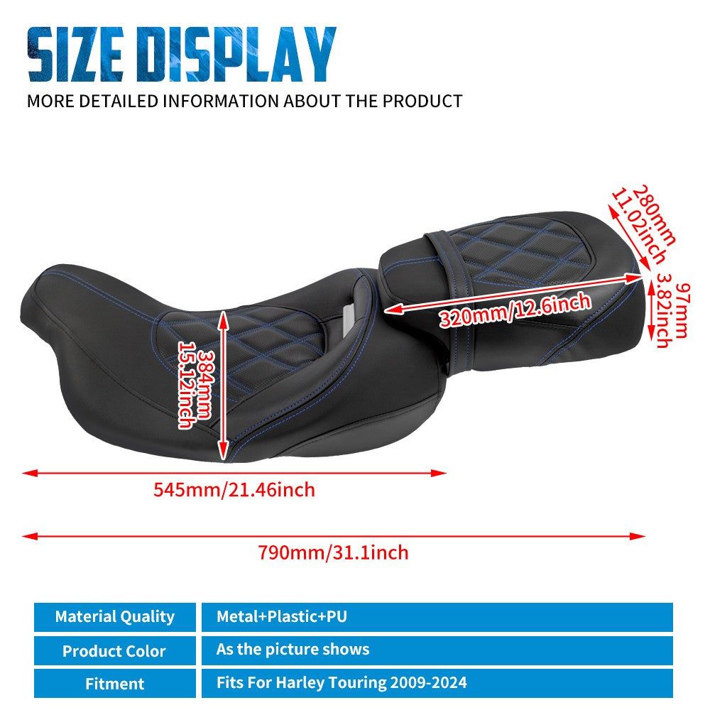 Motorcycle Two Up Seat Black Front Rear Driver Passenger Seat For Harley Touring Road King Street Electra Road Glide 2009-2024