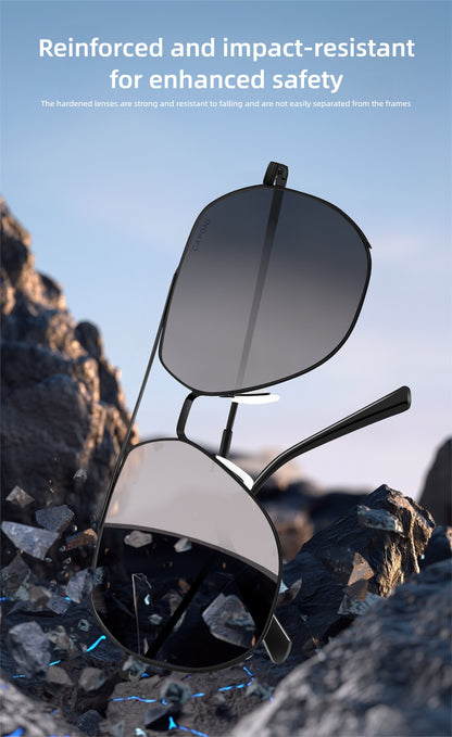 CAPONI Aviator Polarized Men Sunglasses Classic Double Bridge Designer Outdoor Sun Glasses Anti Glare UV400 Silver Shade CP35707