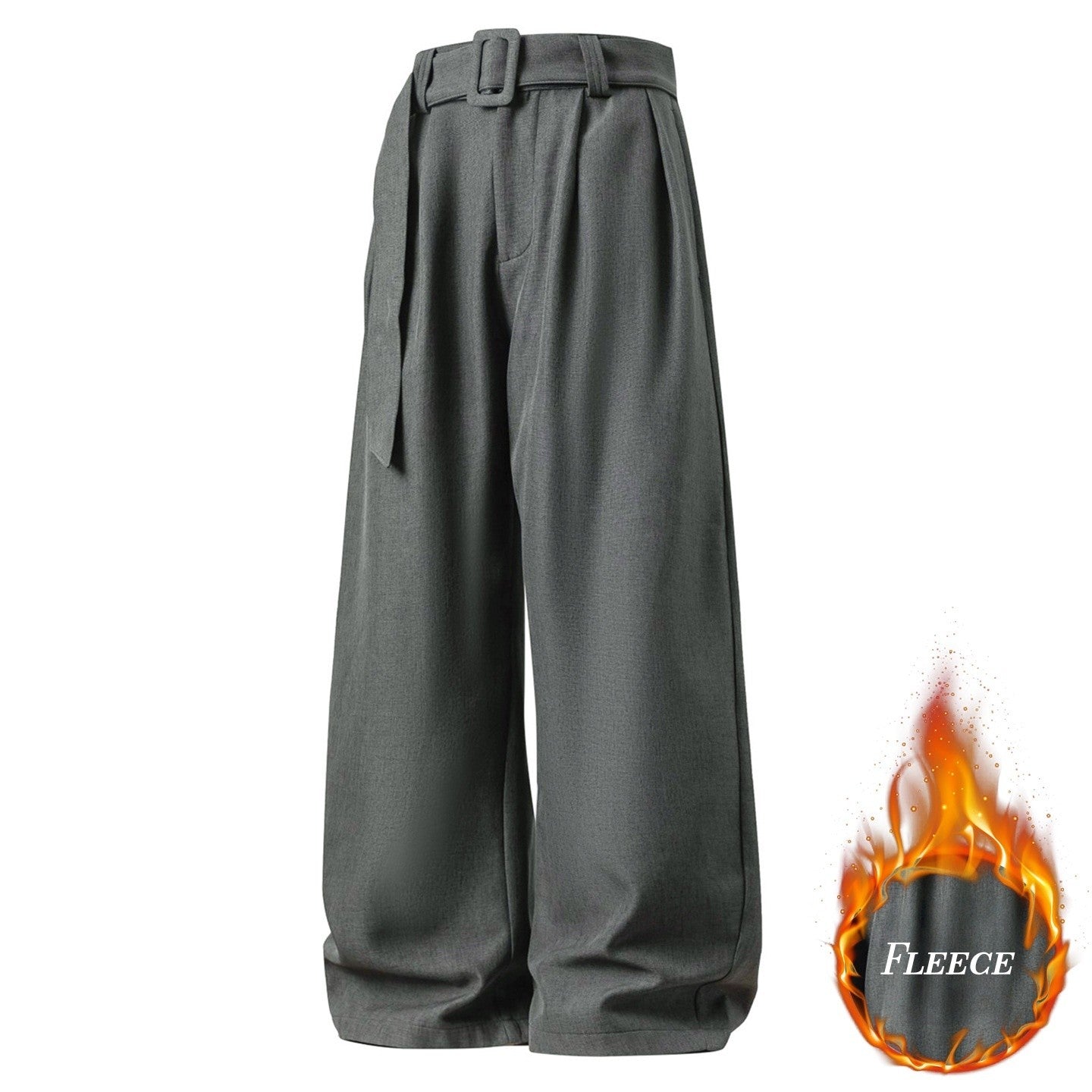 Men's Pleated Drape Curved-Leg Trousers Loose-Fit Straight-Leg Pants Retro-Style Belted Casual Pants