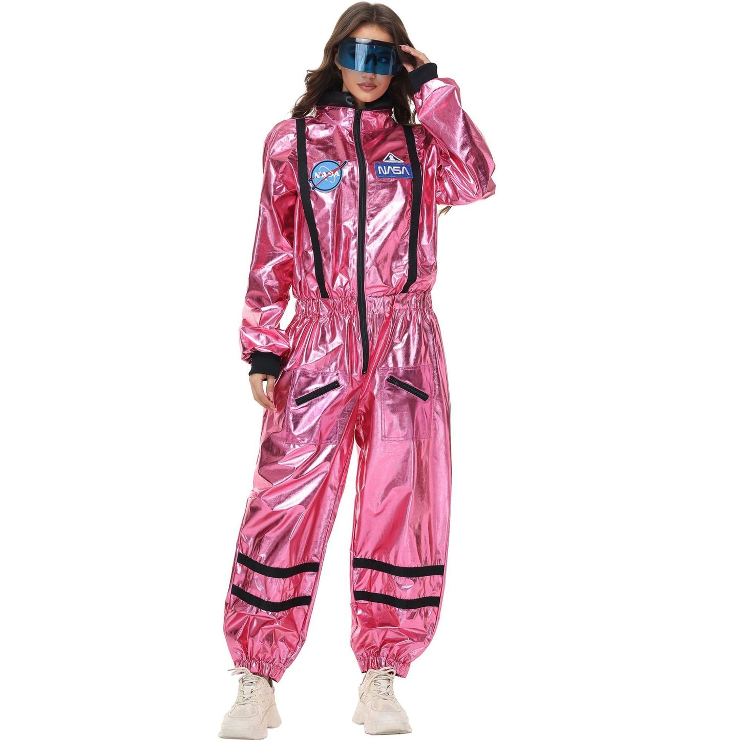 Adult Silver Astronaut Costume Men Women Spaceman Suit Space Jumpsuit Halloween Cosplay Party Dress Up