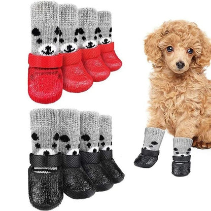 Sapatos Meias Para Cães E Gatos Pet Outono Inverno Impermeáveis Meias De Borracha Antiderrapantes Para Cães Botas De Chuva De Neve Para Cães Meias De Malha Quentes Para Cães