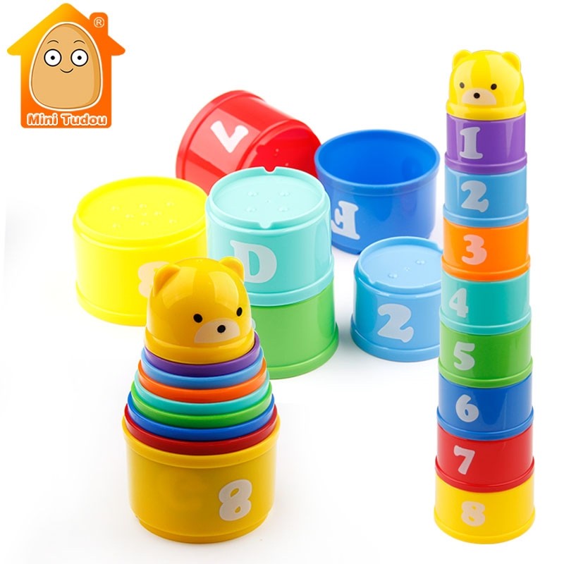 9PCS Educational Baby Toys 6 Month+ Figures Letters Foldind Stack Cup Tower Children Early Intelligence