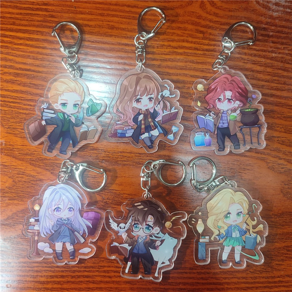 Anime Harry Potter Hermione Granger Rony Weasley Draco Malfoy Cosplay Chaveiro de Acrílico Pingente Acessórios de Halloween Presente