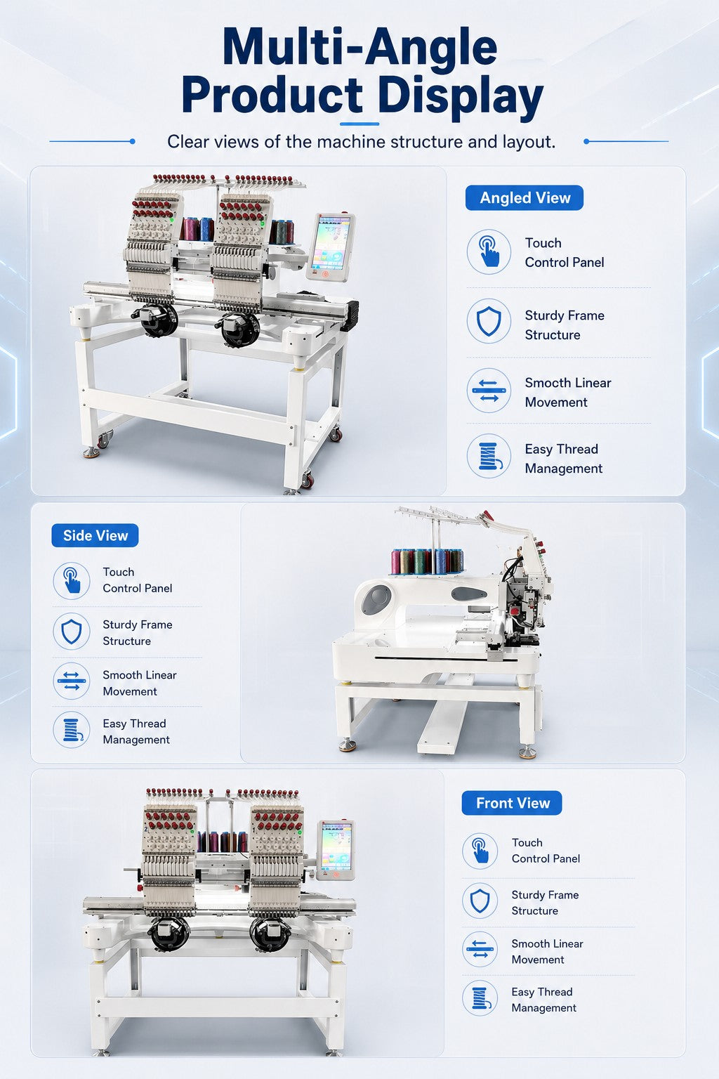 Multi Function 1204 4 Heads 15 Needles Industrial Automatic Computerized 3D Home Use New 1200 RPM Motor Cap Embroidery Machine