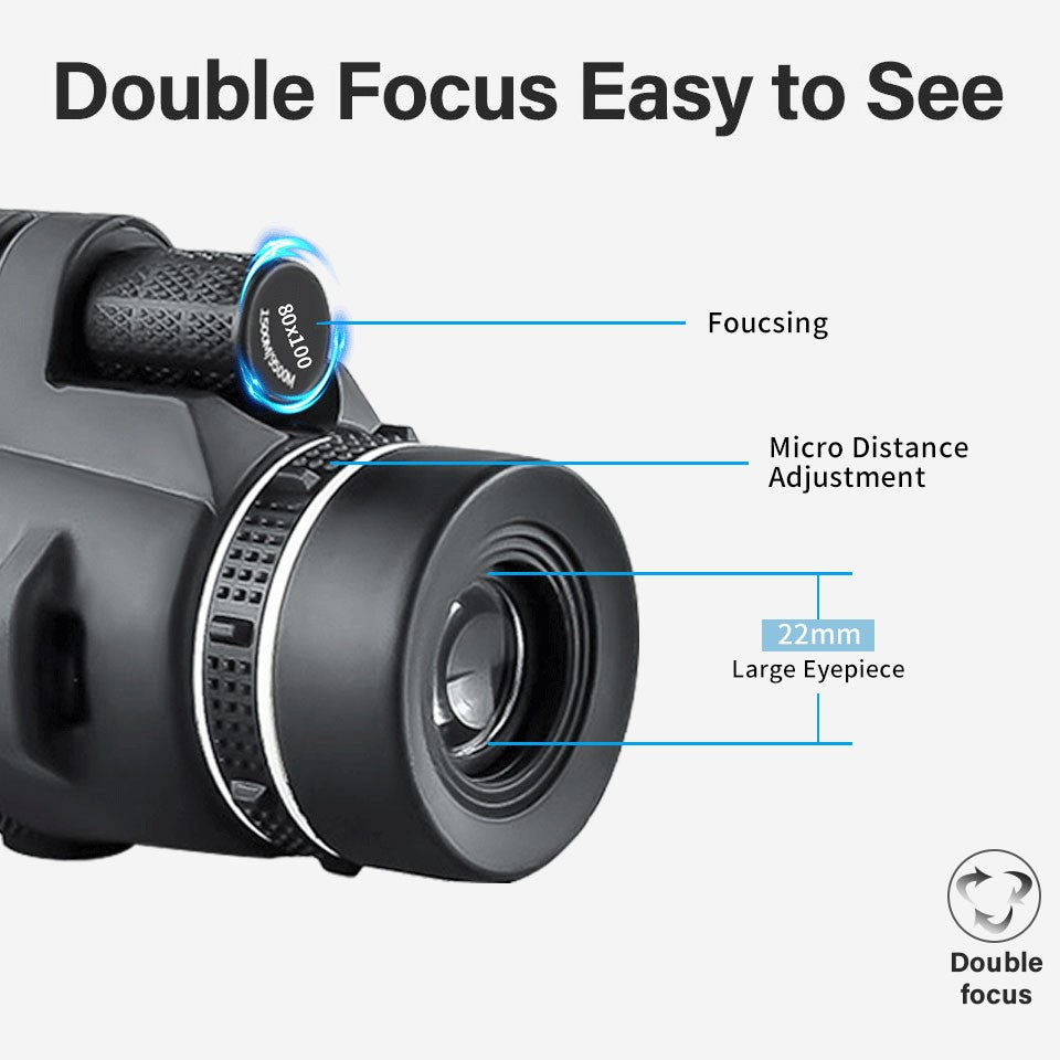 Telescópio Monocular Potente 80x100 HD ZOOM Binóculos Portáteis de Longo Alcance para Caça e Camping com Tripé e Suporte para Celular