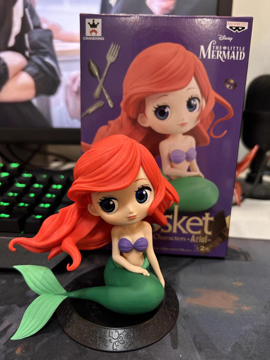 Bandai Disney A Pequena Sereia Anime Qposket Personagens Ariel Linha Glitter Boneco de Ação Modelo Colecionável Brinquedos Presente de Aniversário
