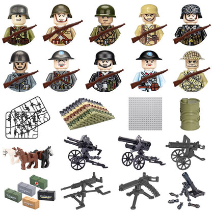Brinquedos de blocos de montar para crianças: Modelos de Mini Armas de Exército Nacional de Guerra de Soldados de Infantaria da Segunda Guerra Mundial