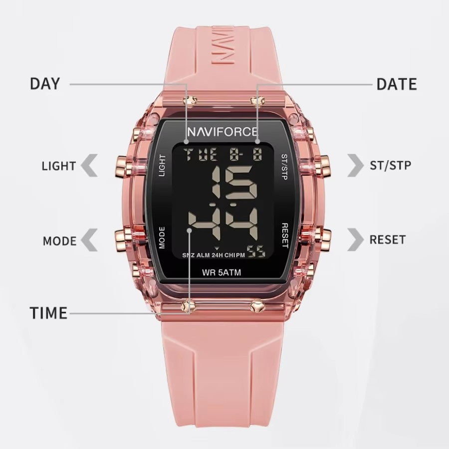NAVIFORCE Watches for Woman LCD Digital Movement Female Clock Fashion 50m Waterproof Silicone Band Sport Electronic Wristwatches