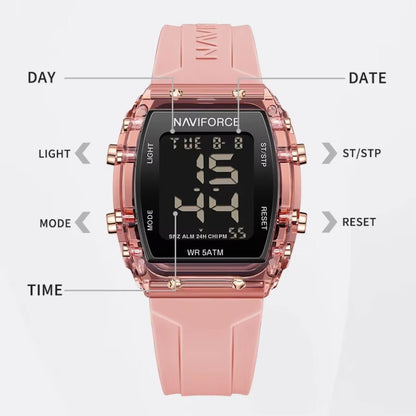 NAVIFORCE Watches for Woman LCD Digital Movement Female Clock Fashion 50m Waterproof Silicone Band Sport Electronic Wristwatches