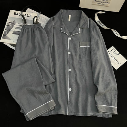 New Cloud Cotton Men's Pyjamas Spring/Autumn Cardigan Style Long-Sleeved Collared Lightweight Oversized Pyjamas Loungewear Set