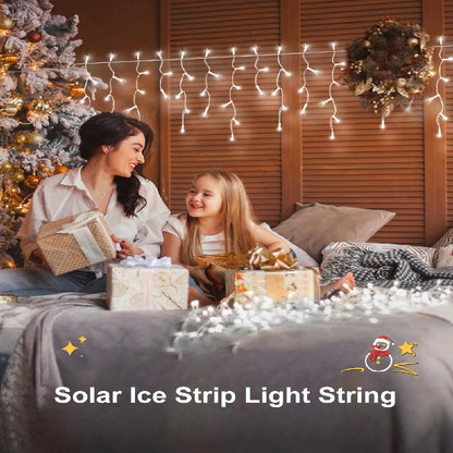 Christmas Lights Outdoor Waterproof Solar Curtain Icicle Lights Eaves Decor String Lights for Yard Party Holiday Decorations