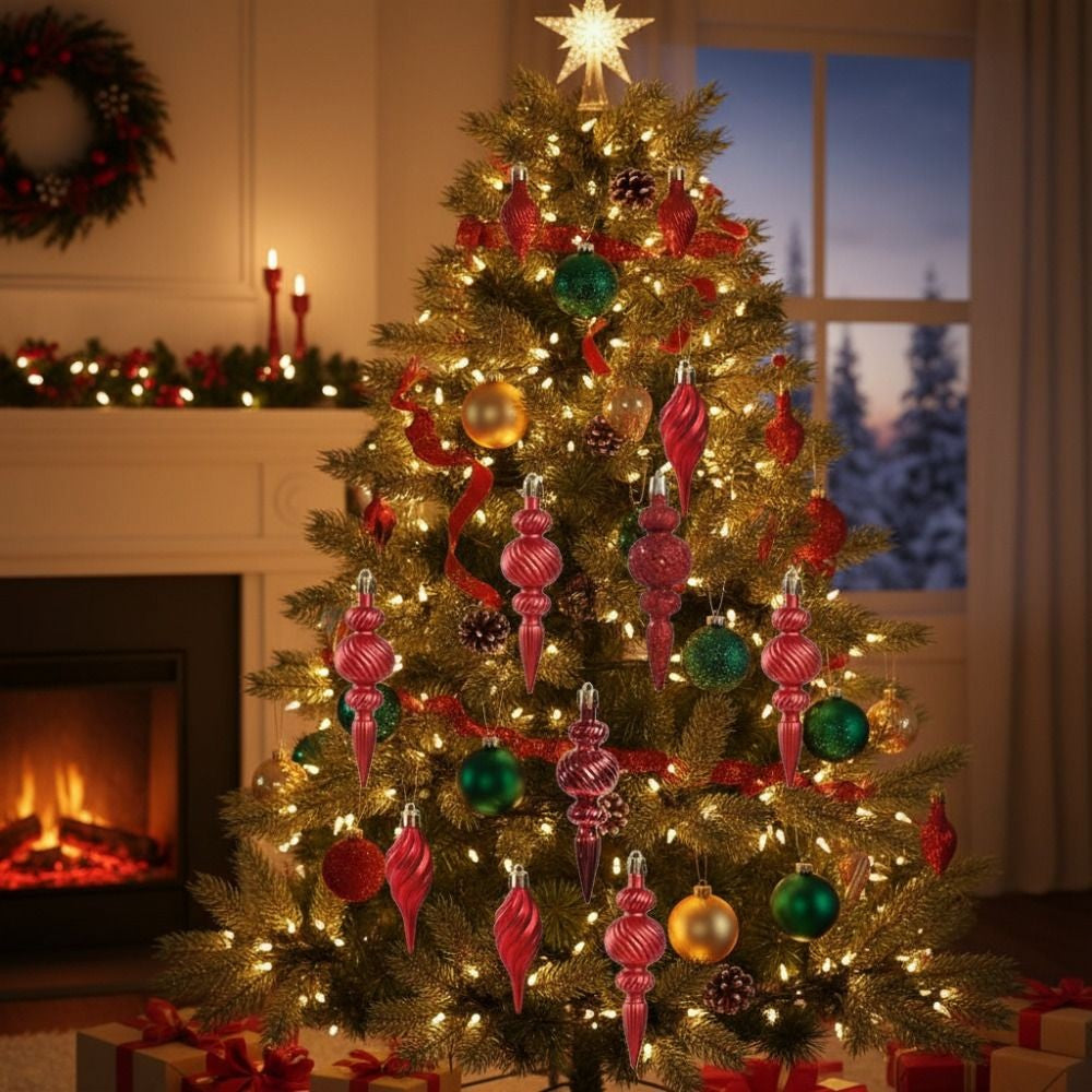 16Pcs 16Pcs/Box Christmas Hanging Balls Special Shaped Gold Powder Xmas Tree Party Decorations with Hanging Rope