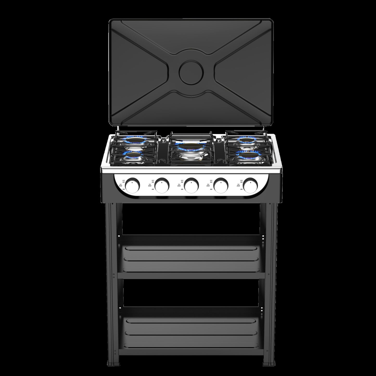 5 Burner Cooktop Commercial Kitchen Gas Stove Free Standing With Iron Lid LPG Gas Powered Portable for Outdoor Installation