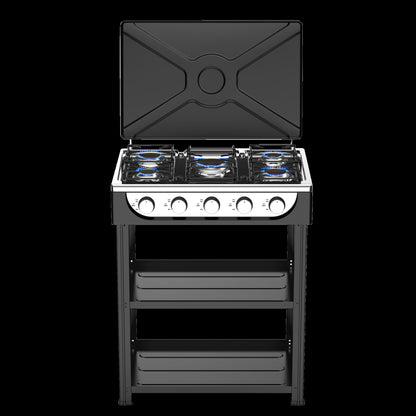 5 Burner Cooktop Commercial Kitchen Gas Stove Free Standing With Iron Lid LPG Gas Powered Portable for Outdoor Installation