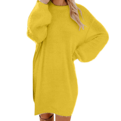 Women Winter Sweater Knit Crewneck Warm Long Sleeve O-Neck Casual Sweatshirts Dress Solid Color Oversized Basic Ladies Cloth