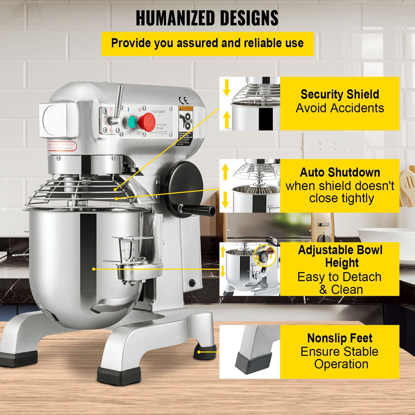 SucceBuy 10-30L Máquina de Massa Elétrica Aço Inoxidável Batedeira Mixer Processador de Alimentos Liquidificador de Bancada Comercial para Creme e Ovo