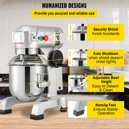 SucceBuy 10-30L Máquina de Massa Elétrica Aço Inoxidável Batedeira Mixer Processador de Alimentos Liquidificador de Bancada Comercial para Creme e Ovo