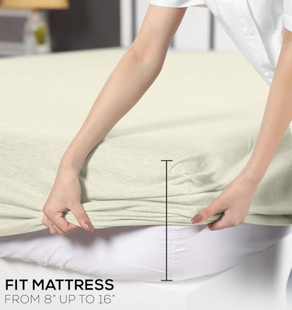 King Jersey Knit Sheet Set 4-Piece - Soft Stretchy Cotton Blend Bedding in Heather Oatmeal