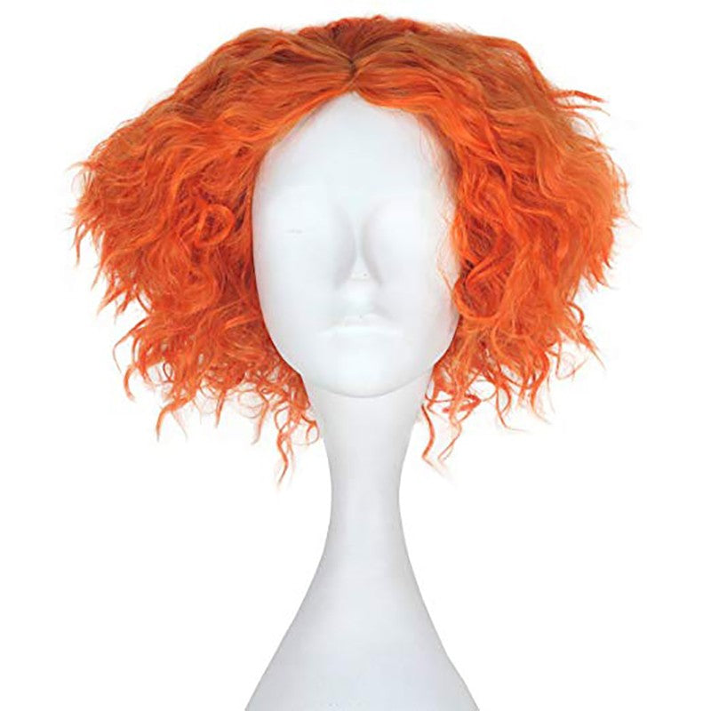 Perucas Fantasia Peruca Curta Cacheada Laranja Peruca Sintética Peruca Anime Cosplay Para Festa de Halloween Cosplay