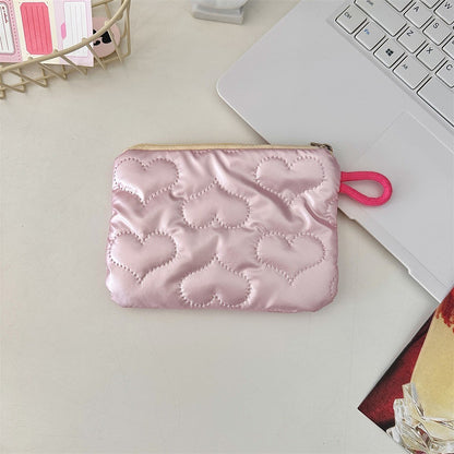 INS Style Silver Sanitary Mat Bag Zipper Button Change Purse Coins Keys Wallet Love Bow Credit Card Holder Cosmetics Napkin