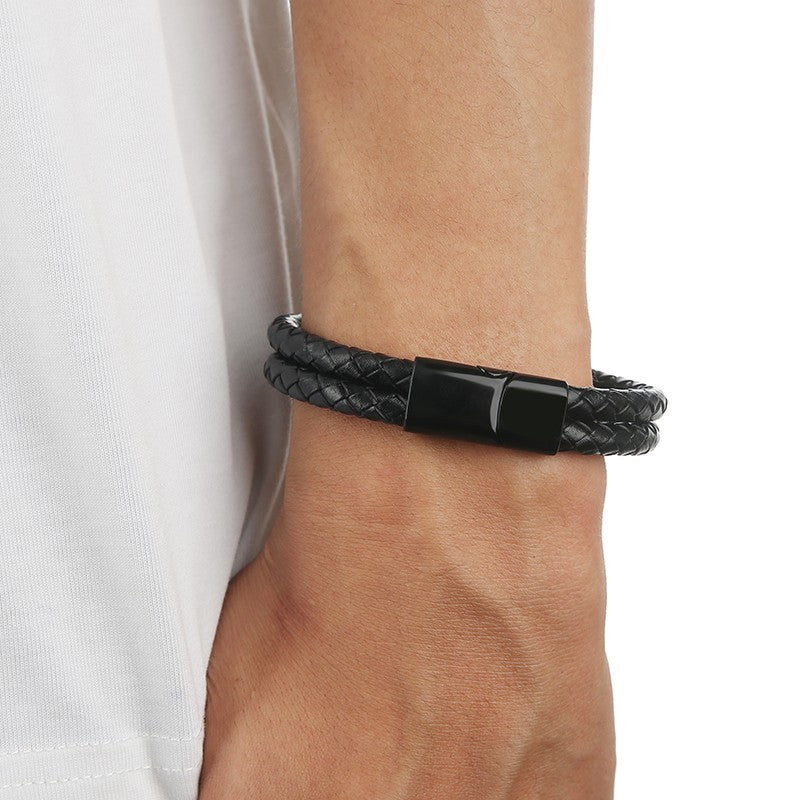 New Vintage Double Layer Braided Leather Bracelet for Men Women Magnetic Clasps Bracelets Punk Charm Men Fashion Jewelry