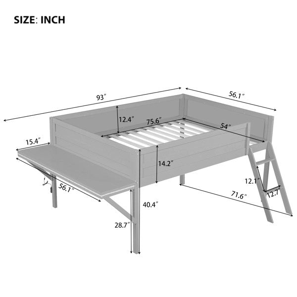 Cama Loft para Jogos de Tamanho Grande com Escrivaninha e Luzes LED, Acabamento Cinza, Design Elegante que Economiza Espaço