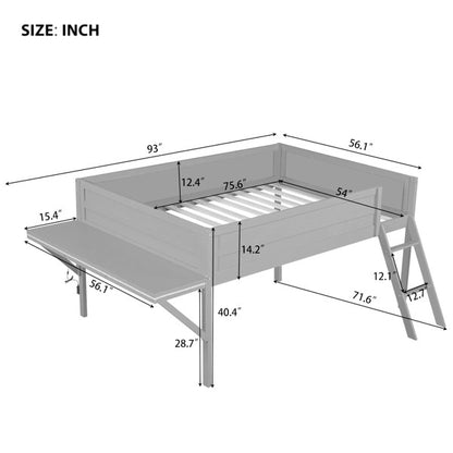 Cama Loft para Jogos de Tamanho Grande com Escrivaninha e Luzes LED, Acabamento Cinza, Design Elegante que Economiza Espaço