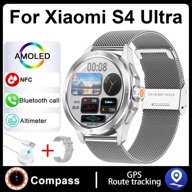 Novo Para Xiaomi S4 Ultra Outdoor Sports Smart Watch Masculino 1,53 polegadas AMOLED NFC GPS Bússola Frequência cardíaca À prova d'água Chamada BT Smartwatch