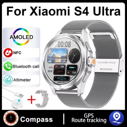 Novo Para Xiaomi S4 Ultra Outdoor Sports Smart Watch Masculino 1,53 polegadas AMOLED NFC GPS Bússola Frequência cardíaca À prova d'água Chamada BT Smartwatch