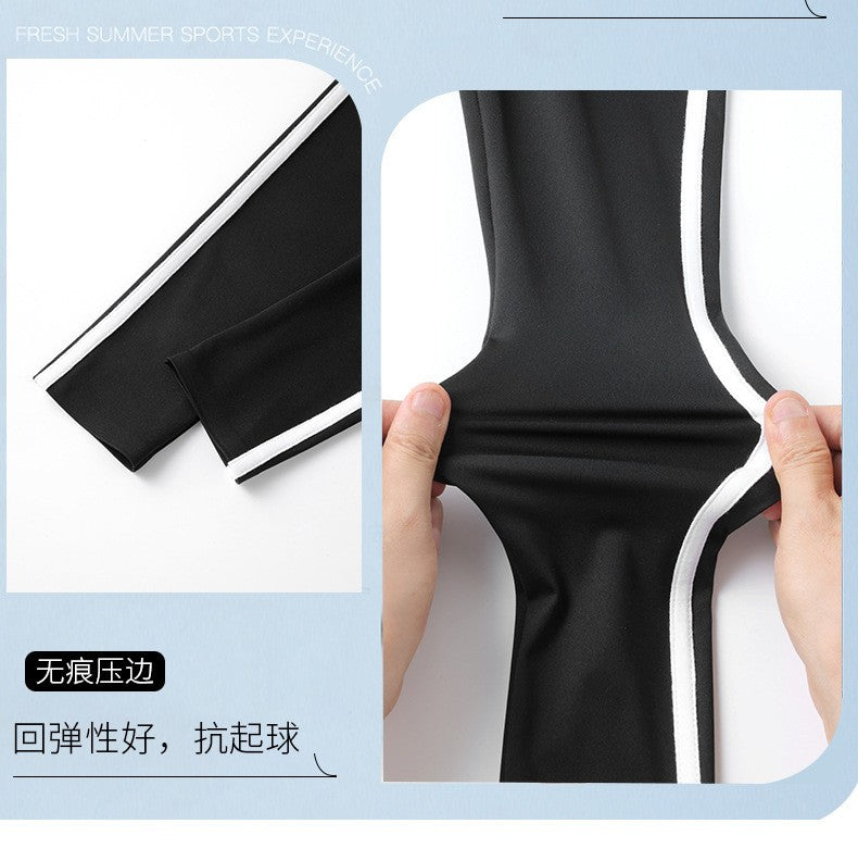 Five-point Summer Versatile Pants Side Stripe Sports Shark Pants Women's Outerwear Long Pants High Waist Seamless Barbi