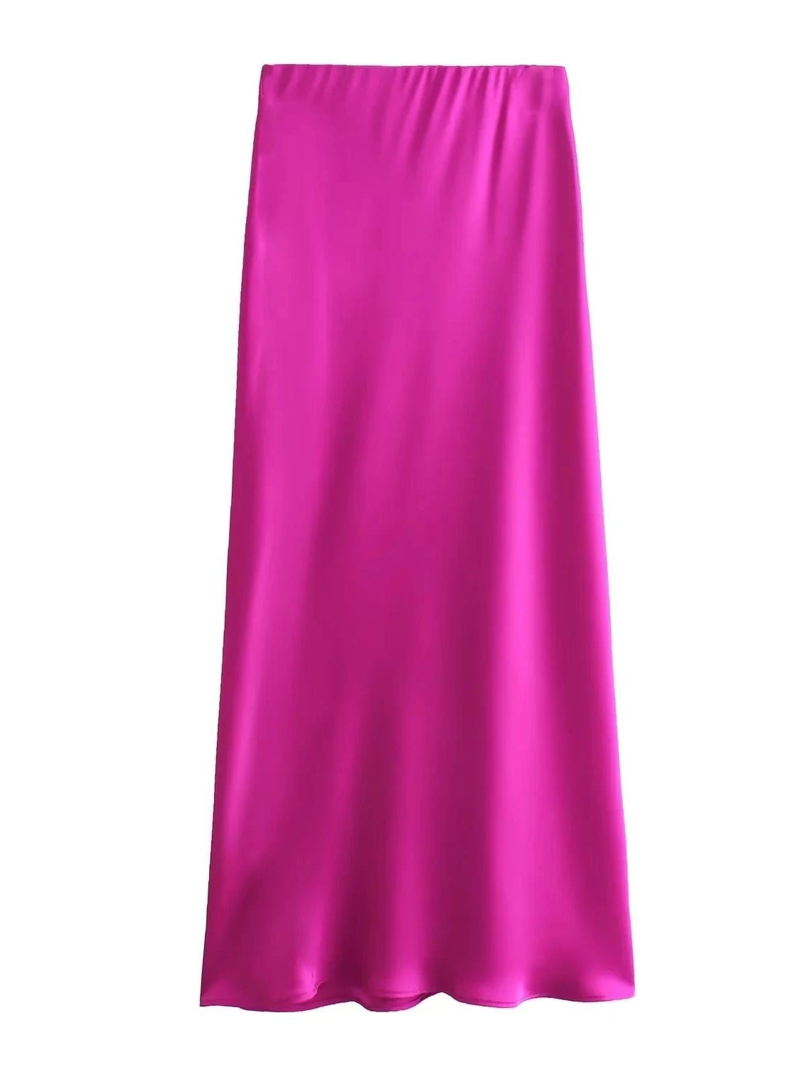 XNWMNZ Women's Fashion 2023 Flowing Satin Midi Skirt Women Vintage Elastic High