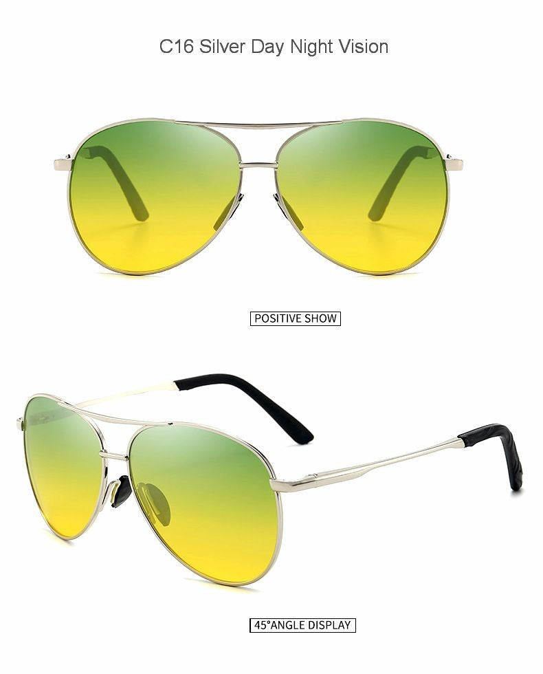 Óculos de Sol Polarizados Masculinos com Armação de Metal para Aviação Cores Variadas Óculos de Sol Masculino Piloto Visão Noturna e Diurna para Dirigir