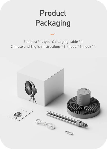 10000mAh Camping Fan Rechargeable Desktop Portable Circulator Wireless Ceiling Electric Fan with Power Bank LED Lighting