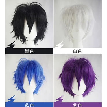 Peruca masculina sintética colorida versátil para cosplay, conjunto de peruca de anime, peruca curta virada para cima