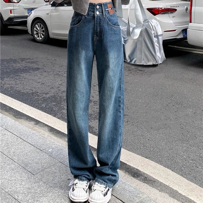 Female High Waist Wide Leg Jeans Women Y2k Denim Straight Leg Pants Girls Smoke Gray Retro Blue Light Blue Water Gray Trousers