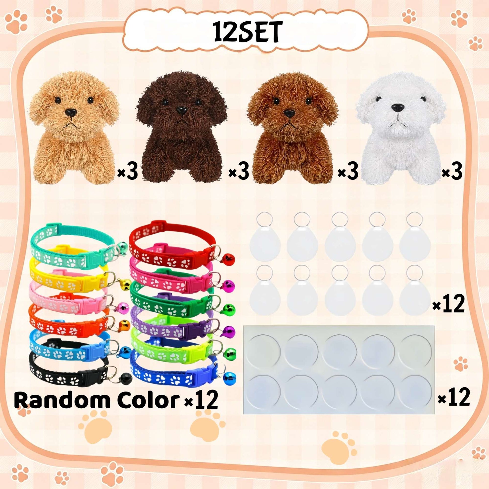 8-24Set Adopt a Puppy Party Favors Teddy Dog Bulk Adjustable Dog Collars with ID Card for Kids Toys Graduation Birthday Gifts
