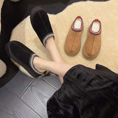 Snow Boots for Women 2024 Winter New Cashmere Warm Platform Without Heel-covered Hair Half Slipper Cotton Shoes for Women Q426