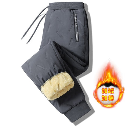 Men's Winter Thiened Lamb Velvet Pants down Feather Windproof Cotton Trousers Loose Fit Warm Casual Long Pants
