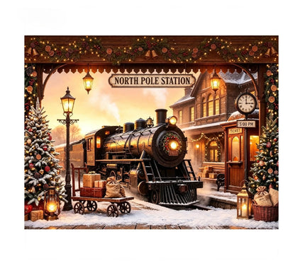 Christmas decoration background train phone booth Christmas tree street light room layout photo studio photography background