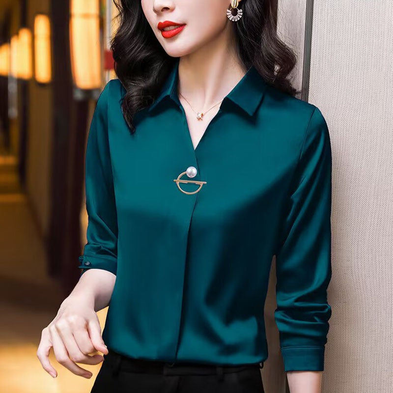 Elegant Women Chiffon Blouse 2025 New Temperament Turndown Collar Office Lady Shirt Streetwear Casual Solid Color Tops Clothing