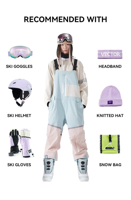 VECTOR Thick Men Women Ski Pants Straight Overalls Jumpsuit Skiing Bib Waterproof Winter Warm Windproof Outdoor Sports Snowboard