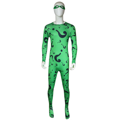 TV Riddler Cosplay Costume Fantasy Uniform Shirt Coat Pants Tie Mask Adult Men Outfits Halloween Carnival Party Disguise Suit