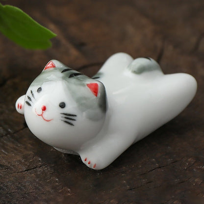 Descanso para Hashi em Formato de Gato de Cerâmica Suporte para Talheres de Cozinha Descanso para Colher Garfo Almofada Suporte de Armazenamento