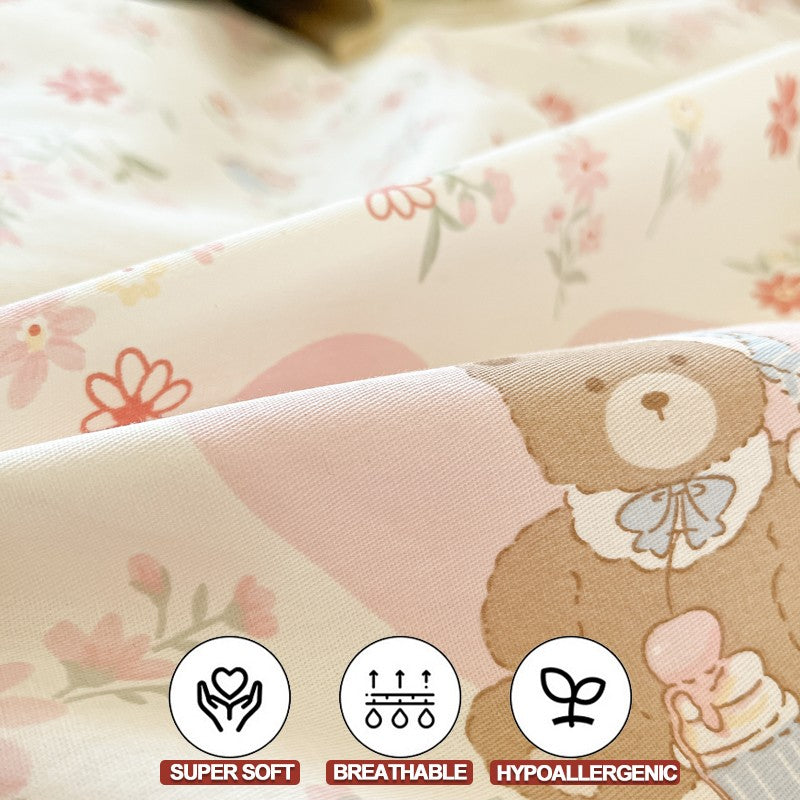 Bedding Set 100% Cotton Duvet Cover Set 3pcs Twin/Full Cartoon Print | Hypoallergenic, 1 Duvet Cover 2 Pillowcases, No Shrink