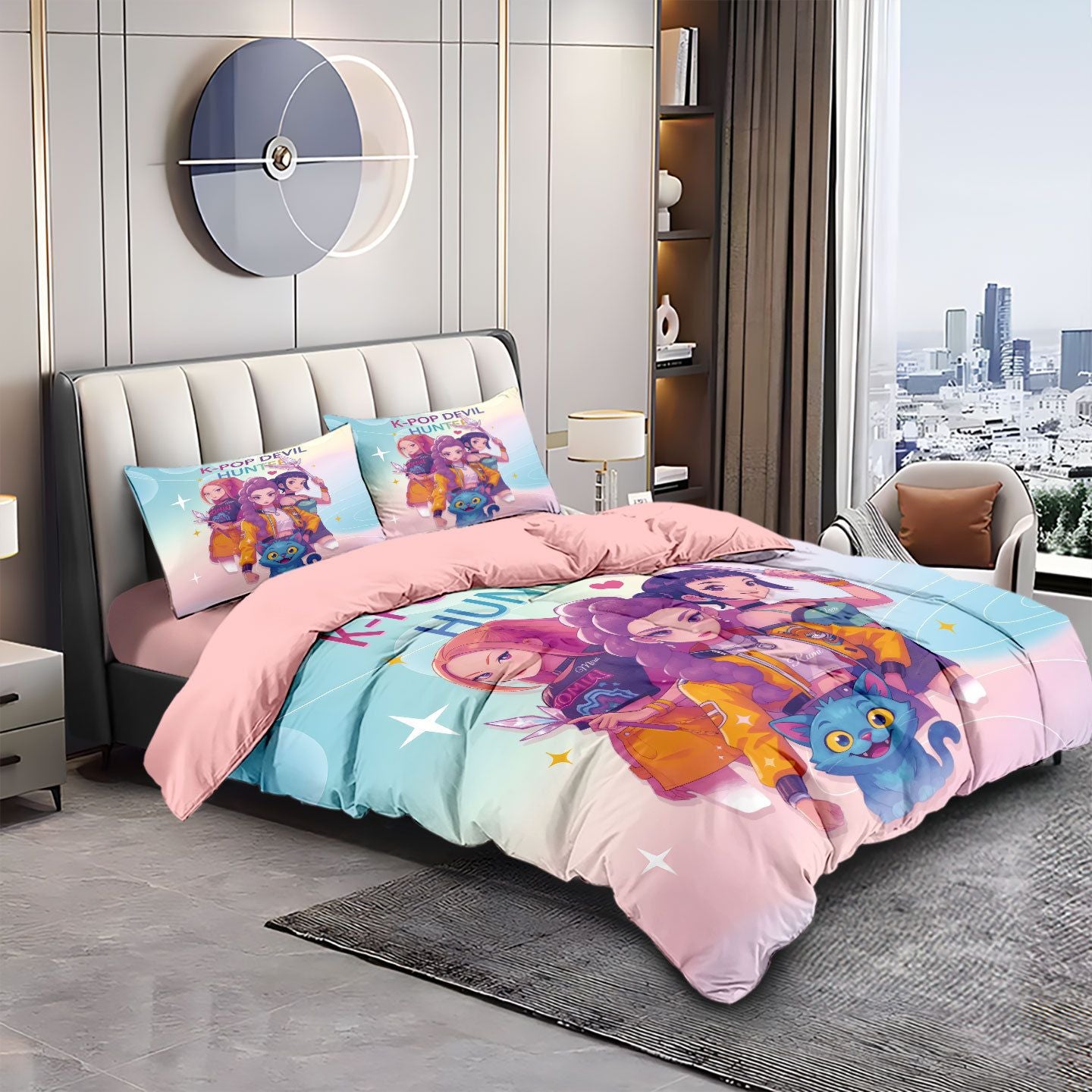 Kpop Demon Hunters Huntrix Bedding Set - Single to King Size, Anime Print Duvet Cover Sets for Adult Bedrooms