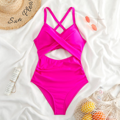 Sexy Hollow Cross Sling Swimwear Color Matching Backless Swimsuit One Piece Bikini Fashion Bathing Suits Swimming Suit For Women