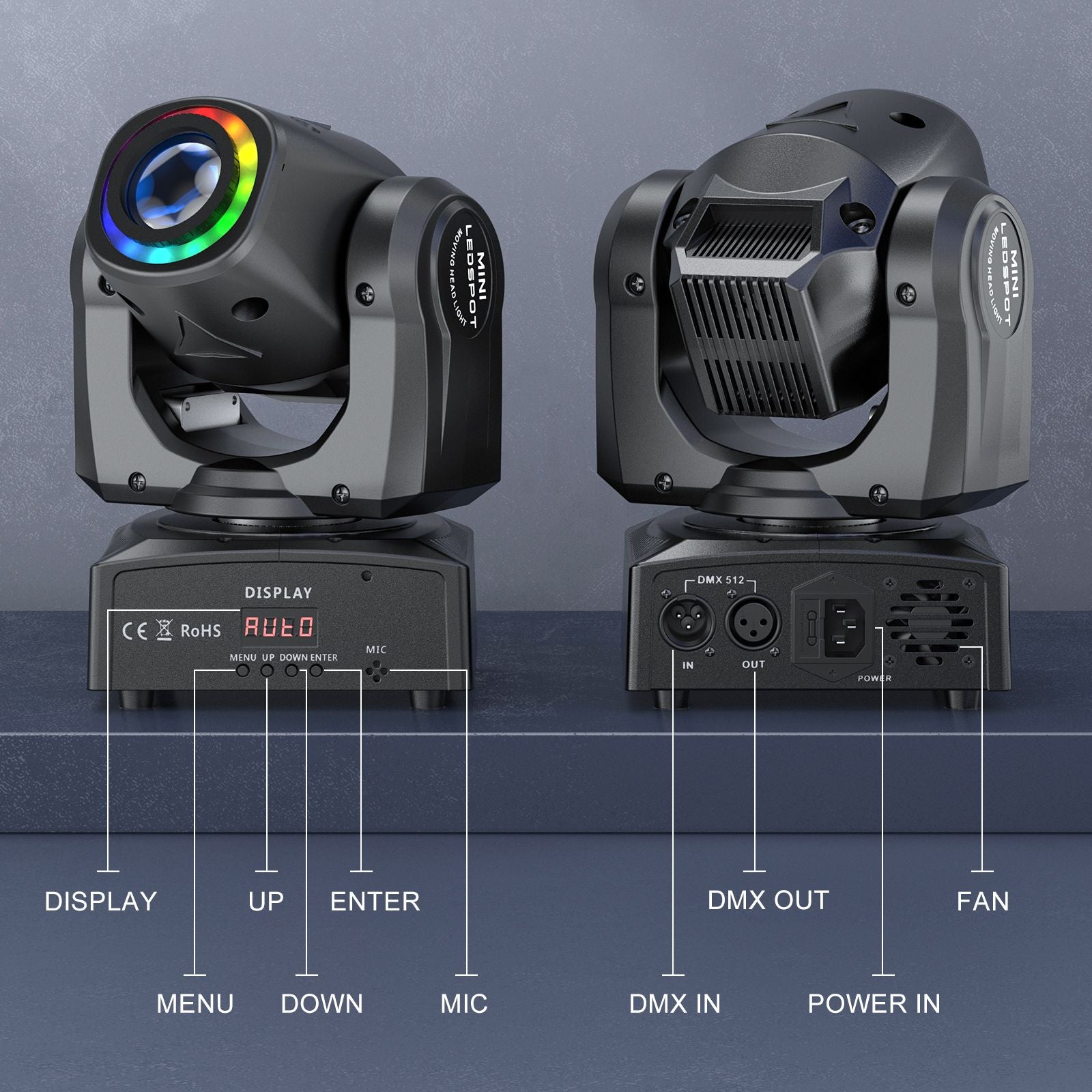 Datewink 120W LED Beam Moving Head Light 8 Patterns RGB Stage Lighting Effect DMX512 For DJ Disco Show Concert Party KTV Karaoke